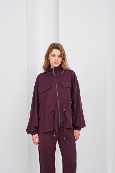 Basicpark Mürdüm Women's Full-Length Zippered Mock Neck Piece Premium Modal Top and Bottom Set