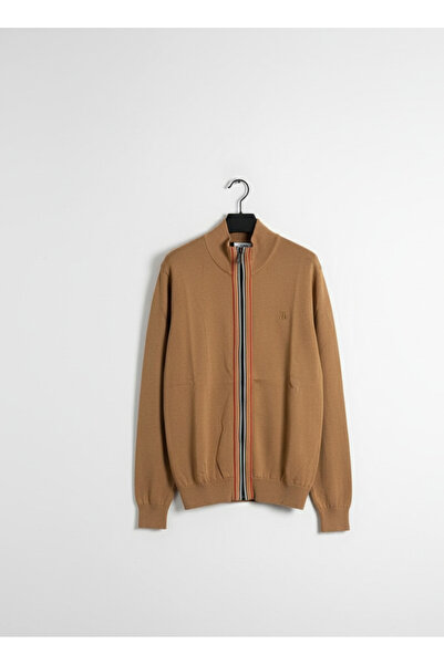 YusGos Men's Half Turtleneck Zippered Stripe Detailed Transitional High Quality Cardigan