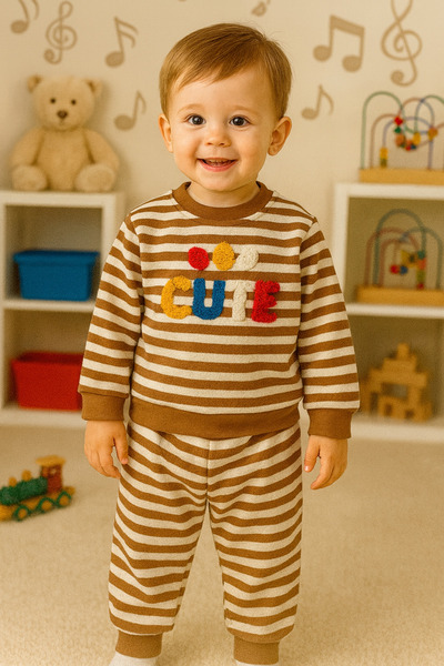 SANTRALBEBE Boy's Fleece-Lined Striped Suit