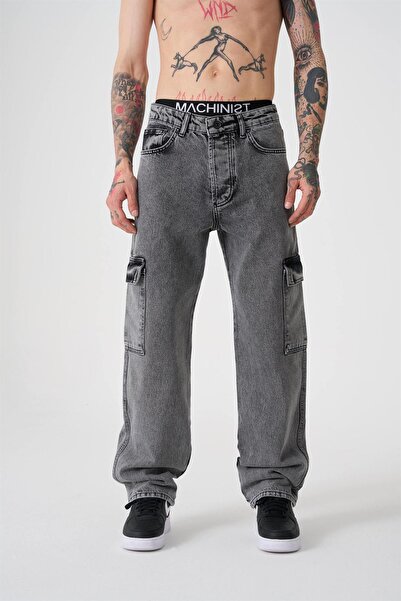 Machinist Men's Washable Cargo Pocket Pack Baggy Fit Jean Trousers Anthracite