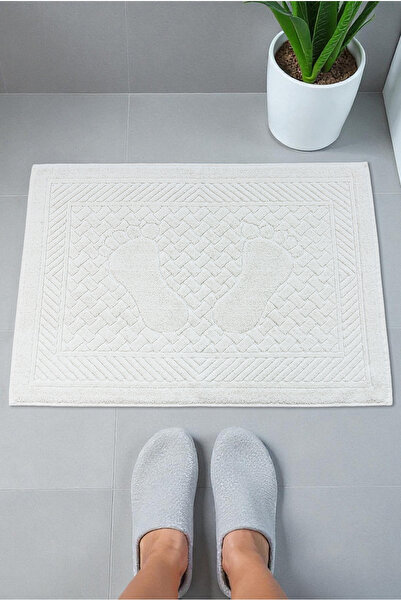 ihvan online Footprint Patterned 2-Piece Foot Towel - 50X70 cm - Water Absorbent Bath Mat Set - White