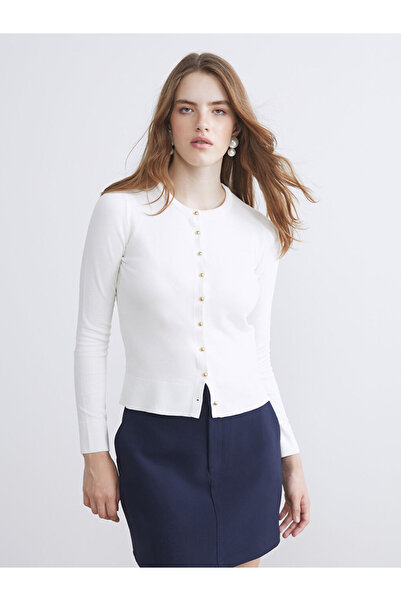 LC Waikiki Vision Ecru Crew Neck Women's Knitwear Cardigan