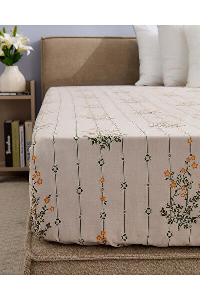 REDTAG Cream Floral Printed Fitted Sheet (Twin Size)