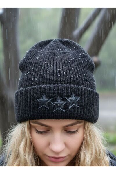 Trend Şapka 19014 Yıldız Detaylı Siyah Bere