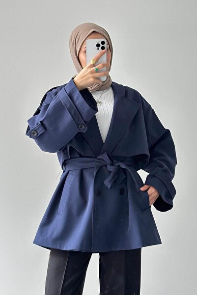 lamelif Κοντό παλτό με επένδυση ώμου Σκούρο μπλε