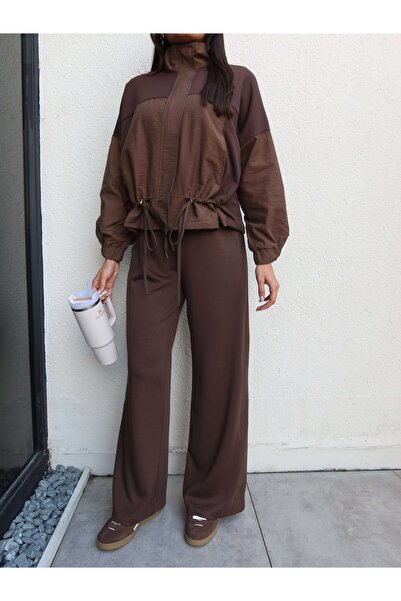 ESRAHELVACI συνδυασμός υφασμάτων Σετ αθλητικής φόρμας με κορδόνι στη μέση