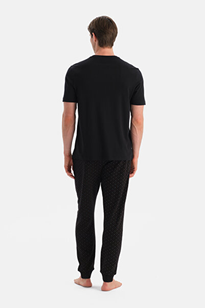 Dagi Black Microprint Patterned Interlock Trousers