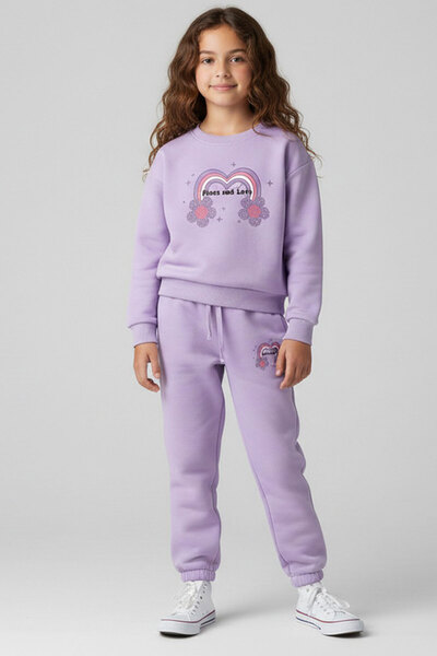 BY WORRN Girl's Winter Soft Suit with Fleece Inside, Ages 6-9, Rainbow Printe...