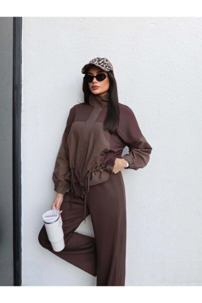 ESRAHELVACI συνδυασμός υφασμάτων Σετ αθλητικής φόρμας με κορδόνι στη μέση