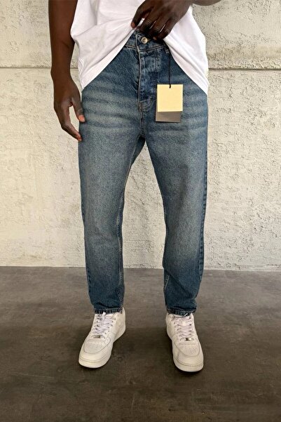 MADZEYMODA Pantaloni de blugi pentru bărbați Boyfriend Mold Blue Denim Jean Mz309