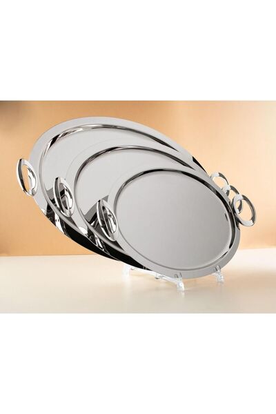 TOHFAT-AL MAIDAH Luxury stainless steel serving tray set with a modern and distinctive design (3 pieces)