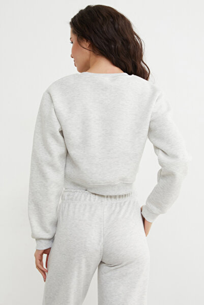 Fulla Moda 3 Thread Strawberry Embroidered Crop Sweatshirt