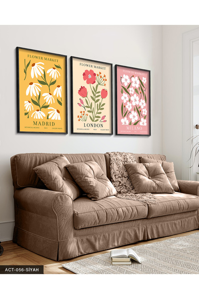 Evinemoda Cvetačka pijaca 3-dijelna crna slika u drvenom okviru