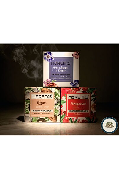 hesperides 3 عبوات صابون بالكولاجين والرمان وجوز الهند والأنيمون الأزرق