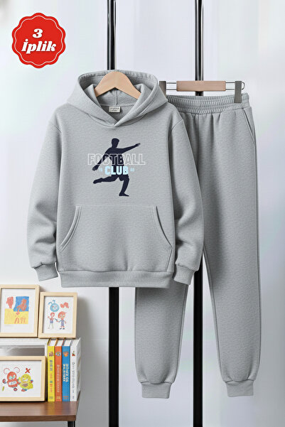 panios kids 3 İplik Şardonlu Kalın Kanguru Cepli Football Club Baskı Detayl K...