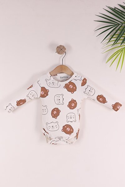 kidello Beige Cute Teddy Bear Toy Newborn Cotton 2-Piece Baby Rompers 3-6-9 Months
