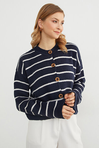 Fulla Moda Striped Buttoned Knitwear Cardigan