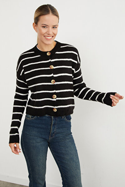Fulla Moda Striped Buttoned Knitwear Cardigan