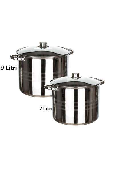 dealshopromania Stainless steel pot set with lid 7 and 9 liters Multilayer bo...