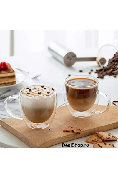 dealshopromania Set de 12 cești de cafea cu pereți dubli din sticlă termorezistentă 250 ml, ideale pentru terasă sau piscină