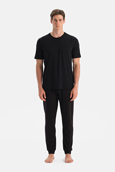 Dagi Black Microprint Patterned Interlock Trousers