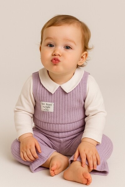 Chicsy Baby Baby Girl Ribbed Detailed Shirt Collar 3-Piece Winter Set