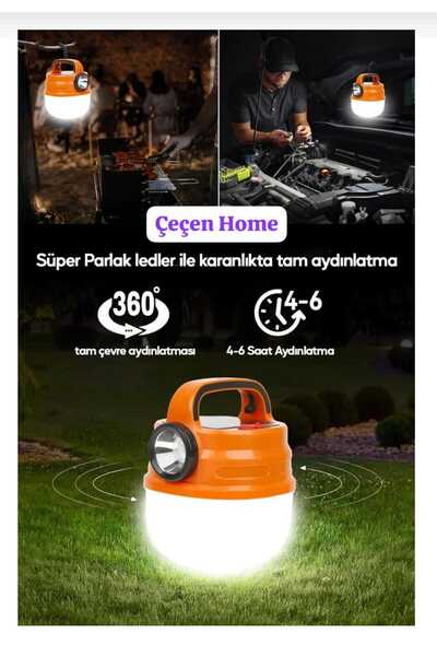 ÇEÇEN HOME Askılı Taşınabilir 6 Modlu Kamp Lambası El Feneri USB & Solar Şarj...