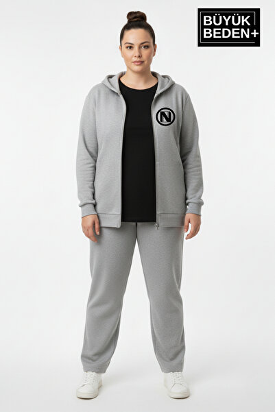 Superlife Women's Plus Size Hooded Zippered N Printed Sweatshirt Cardigan Spr26Bhrk922