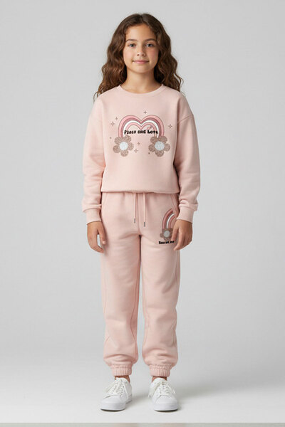 BY WORRN Girl's Winter Soft Suit with Fleece Inside, Ages 6-9, Rainbow Printe...