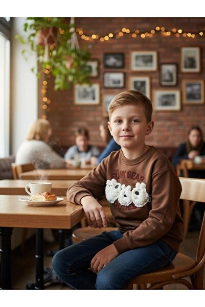 Zekids Момчешка плюшена блуза с бродерия на мече