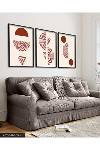 Evinemoda Crveni apstraktni uzorak, slika u crnom drvenom okviru, 3 dela