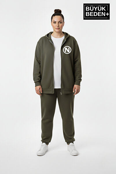 Superlife Women's Plus Size Hooded Zippered N Printed Sweatshirt Cardigan Spr26Bhrk922