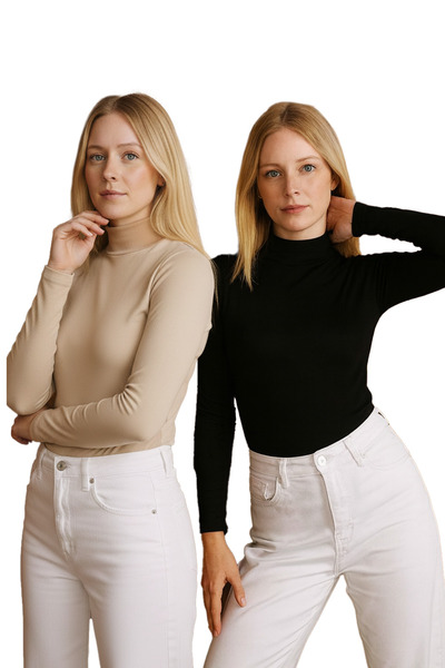 RDK Giyim Women's Long Sleeve Turtleneck Bodysuit 2-Piece Set -