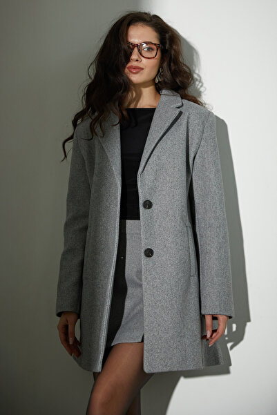 Fulla Moda Double-Breasted Collar Pocketed Cashmere Coat