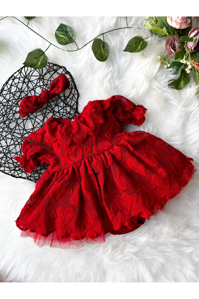 aysskids Ada Kalp Desenli Kız Bebek Romper