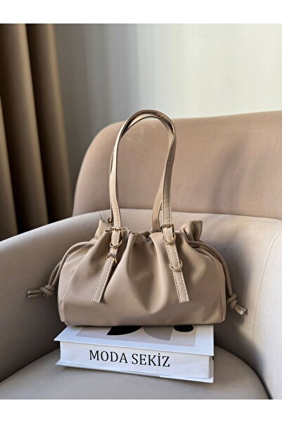 Moda Sekiz Women's Water Repellent Fabric Drawstring Gold Accessory Shoulder Bag