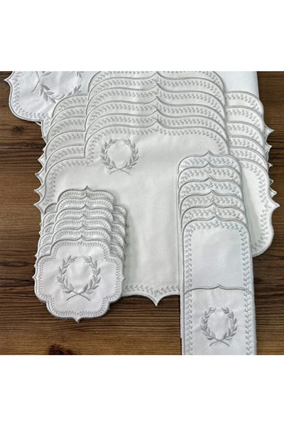 mucit home Amerikan Servis Ve Masa Örtüsü 6 Kişilik 19 Parça Runner Seti Nakı...