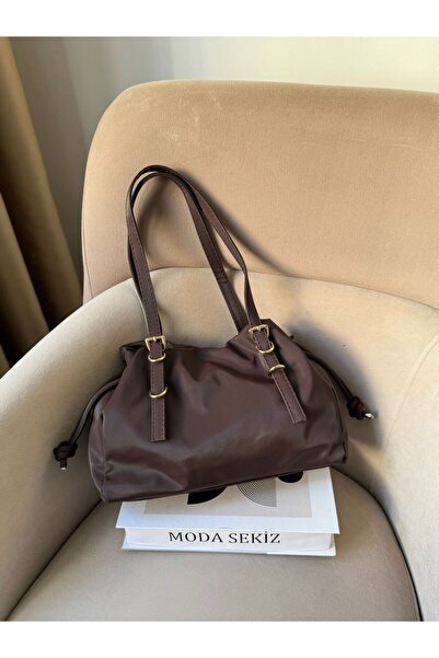 Moda Sekiz Women's Water Repellent Fabric Drawstring Gold Accessory Shoulder Bag