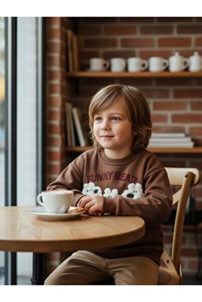 Zekids Момчешка плюшена блуза с бродерия на мече