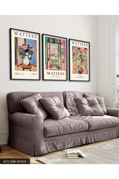 Evinemoda Matisse Art 3 Parça Siyah Ahşap Çerçeveli Tablo