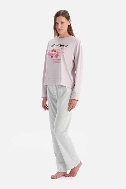 Dagi Light Lilac Printed Long Sleeve T-Shirt Pants Set