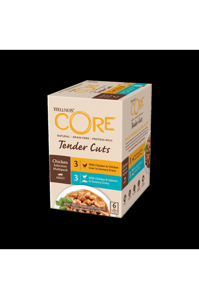 wellness عبوة متعددة من CORE - دجاج وكبد دجاج ×3، دجاج وسلمون ×3 (6×85 جم)