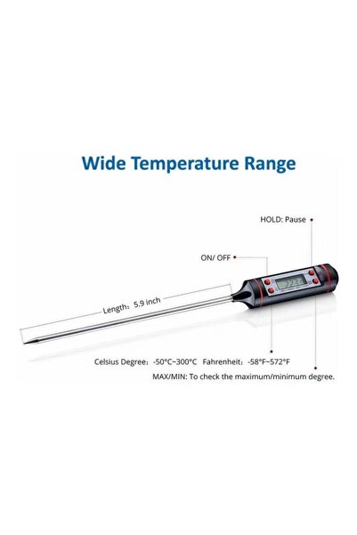 Generic Digital Meat Cooking Thermometer, Black/Silver, 5.9 inches