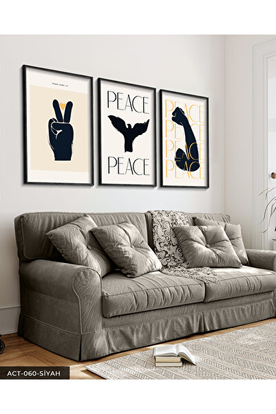 Evinemoda Mir, Mir 3-dijelna crna slika u drvenom okviru