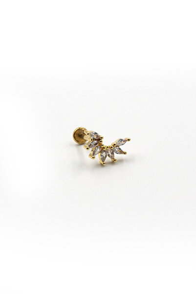 Sose Moda Çoklu Taş Detaylı Gold Tragus Piercing – Helix Uyumlu Anti Alerjik