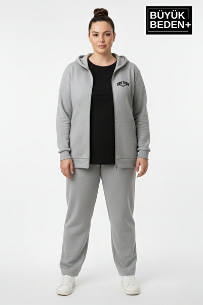 Superlife Women's Plus Size Zippered Hooded New York Printed Sweatshirt Cardigan Spr26Bhr923