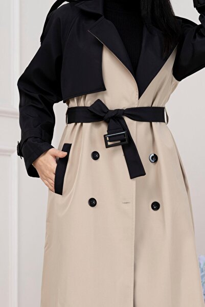 Sevitli Καμπαρντίνα με λεπτομέρεια Cepken δύο χρωμάτων-Μπεζ