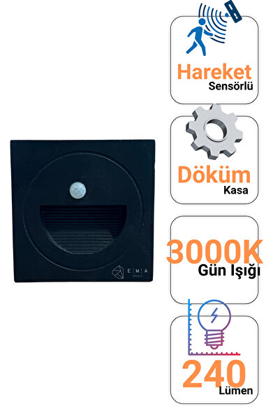 Ema Dükkan Sensörlü Koridor Merdiven Aydınlatma 3W 3000K Döküm Kasa IP44 240 Lümen 220V