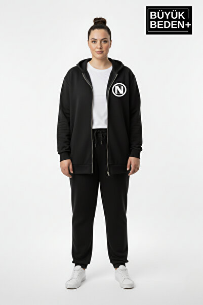 Superlife Women's Plus Size Hooded Zippered N Printed Sweatshirt Cardigan Spr26Bhrk922