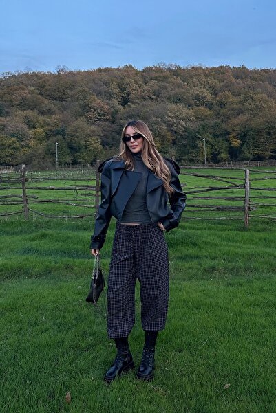 Laluvia Black Epaulet Detailed Design Leather Jacket